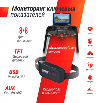 Беговая дорожка UNIX Fit T-1550 PRO (18,5" TFT) +коврик